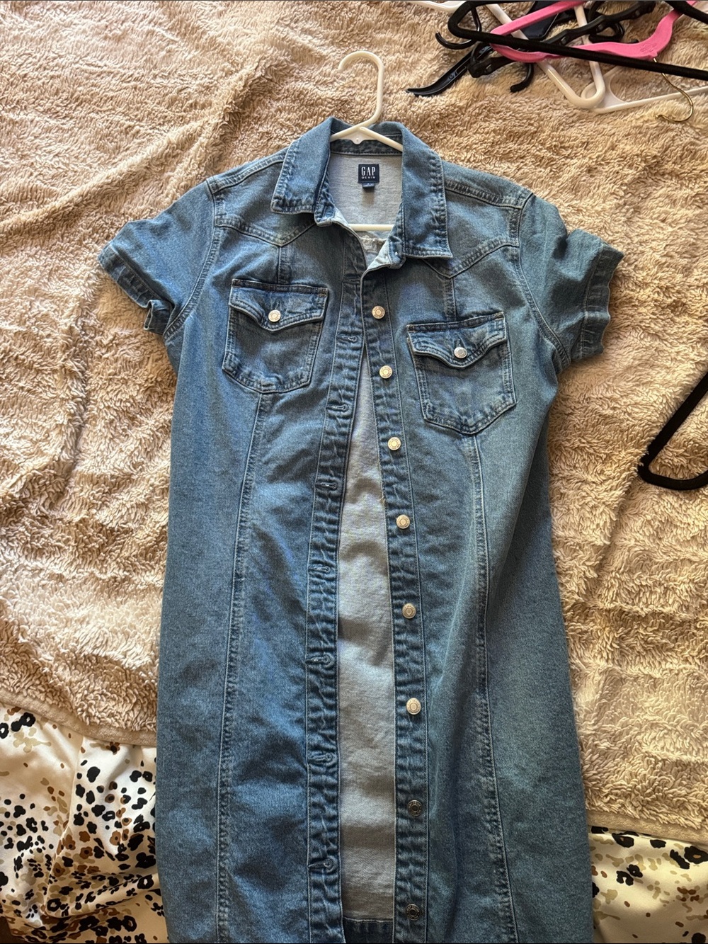 GAP Girls Medium Blue Short-Sleeve Denim Button-Front Dress